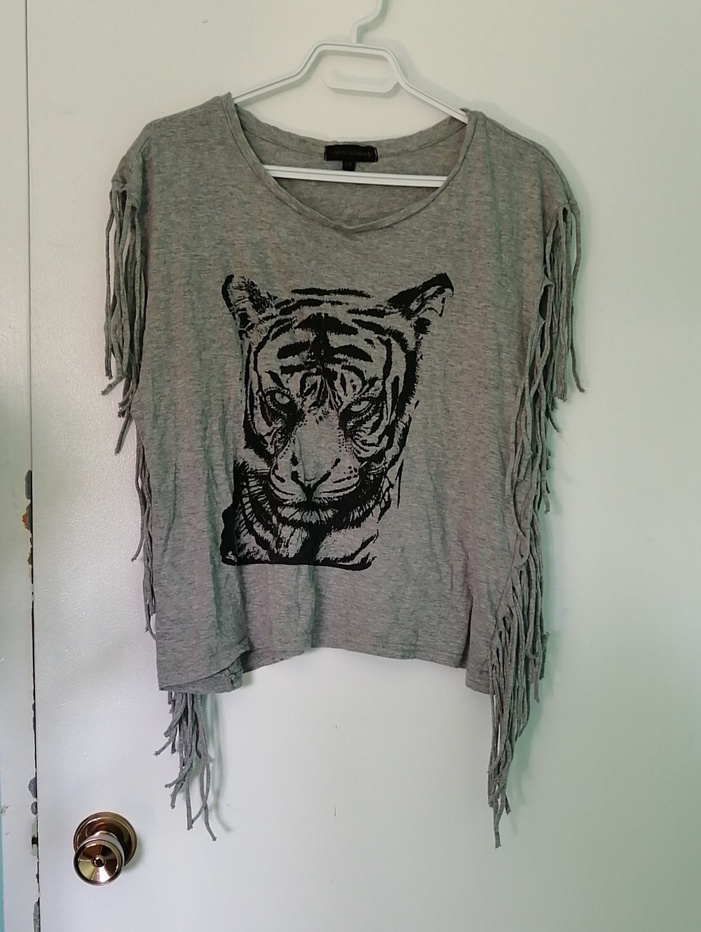 Candy Couture Gray Tiger Tee W Tassel Sides